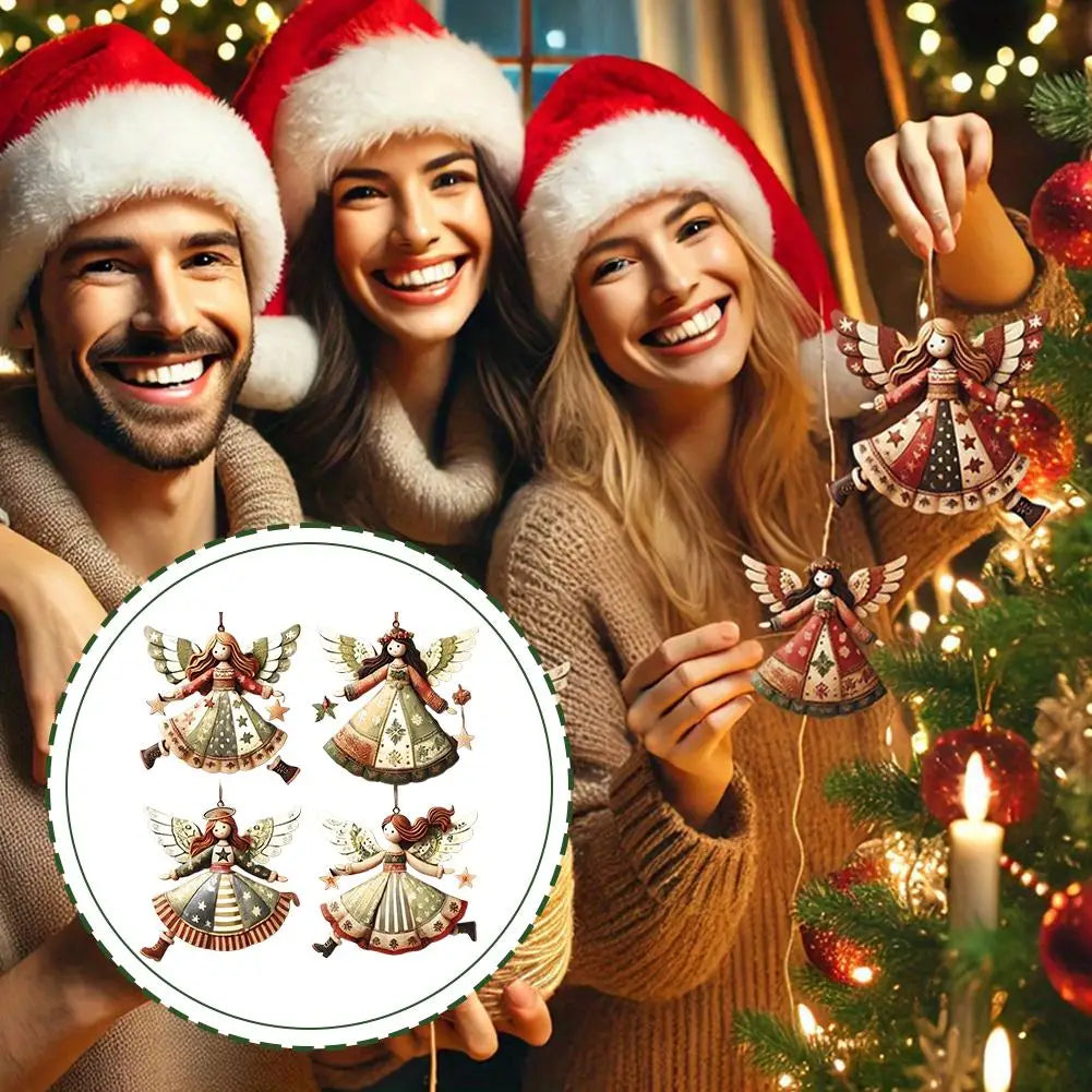 8PCS Christmas Wooden Flat Creative Retro Angel Doll Pendant Christmas Tree Pendant Supplies Colorful Versatile Decoration Peaceful Pleasures Health and Wellness