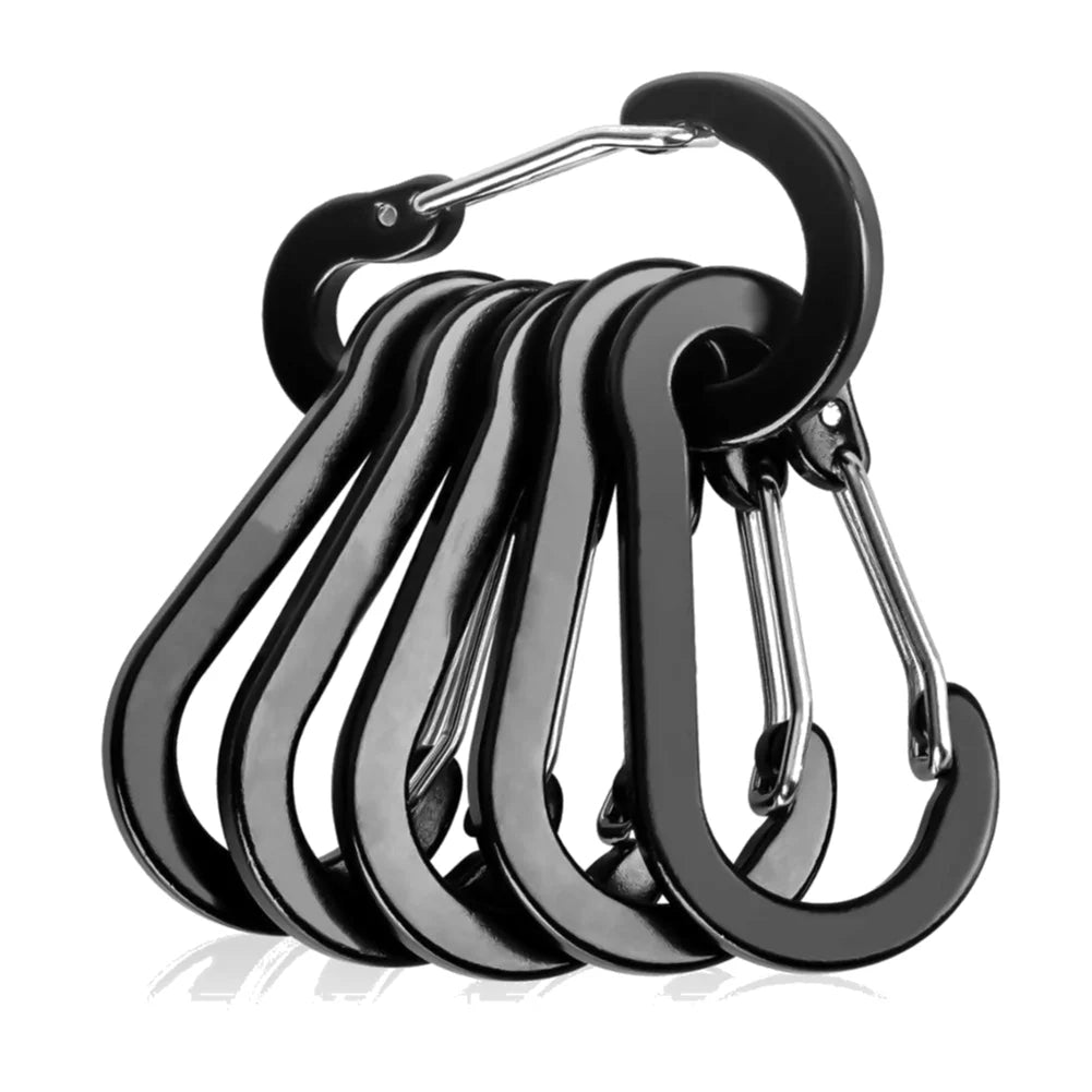6/12Pcs Aluminum Alloy Carabiner Keychain Outdoor Camping Climbing Hiking Snap Clip Lock Buckle Hook Fishing Accessories Peaceful Pleasures Health and Wellness Black 6PCS