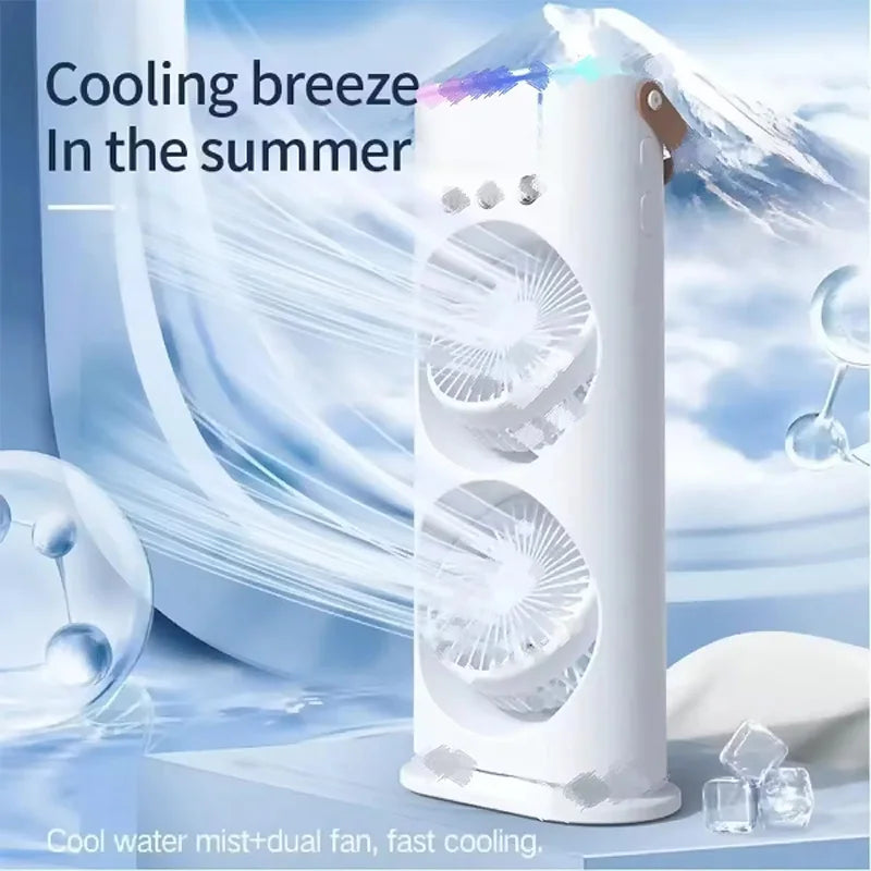3 in 1 Double Head Spray Mist Fan Portable Air Conditioners USB Cable Electric Fan LED Light Water Mist Fan Air Humidifier Peaceful Pleasures Health and Wellness