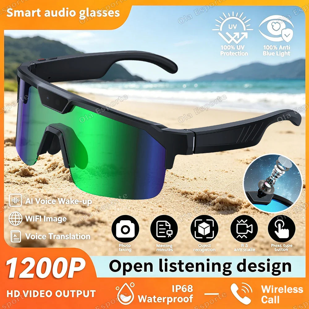 AI Smart Sport Glasses 8MP Camera Bluetooth Translation Call