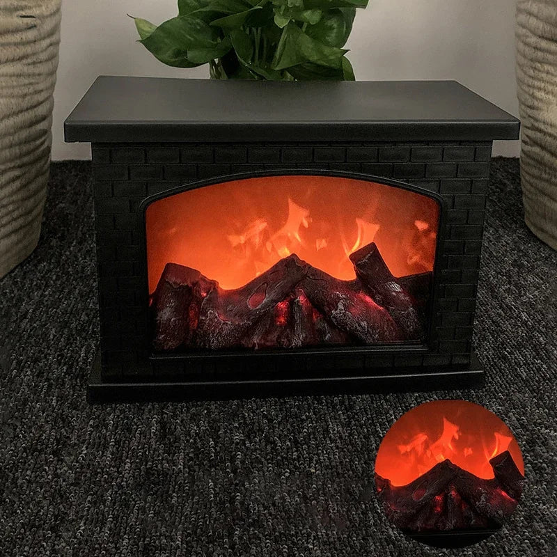 Christmas Fireplace LED Flame Table Lamp | Holiday Home Décor