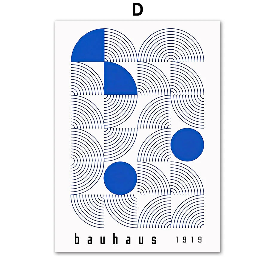 Mid Century Modern Blue Bauhaus Abstract Canvas Wall Art Print