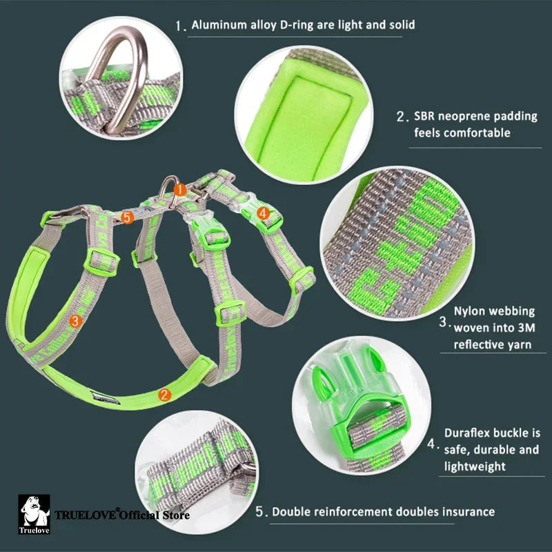 Truelove Double H Harness Neoprene Padding Durable Strong Reflective Gow in the Dark Aluminum Alloy Fitting Light Weight TLH6571 Peaceful Pleasures Health and Wellness