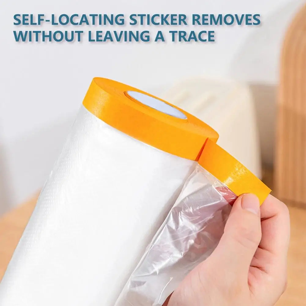 Plastic Cloth Plastic Sheeting with Masking Tape Waterproof Protective Masking Film Prevent Dust Paint for Car Furniture Floor Peaceful Pleasures Health and Wellness