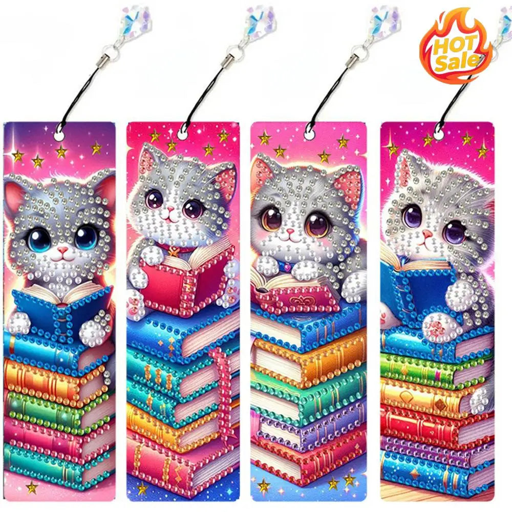 4-Pack DIY Diamond Painting Bookmarks with Pendants – Beginner Kit