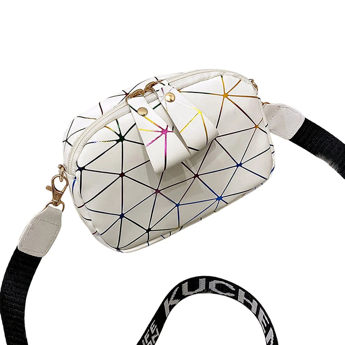 Woman Square Crossbody Bag Print Shoulder Bag with Wide Detachable Shoulder Strap for Mobile Phone Cosmetics Keychain Peaceful Pleasures Health and Wellness WHITE
