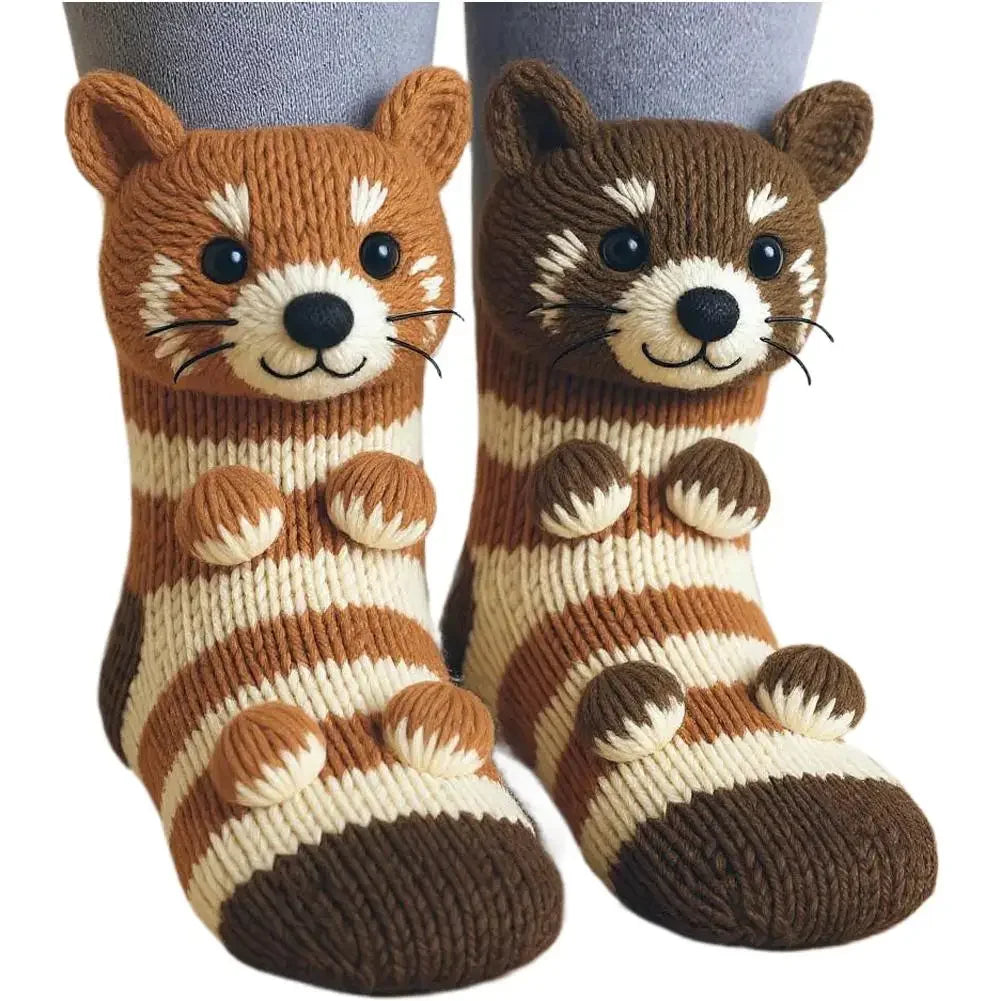 3D Knit Animal Socks Cute Floor Socks Hand Crocheted Double Layer Warm Sock with Cute Rabbit Panda Animals Christmas Gifts Peaceful Pleasures Health and Wellness 06 35-39