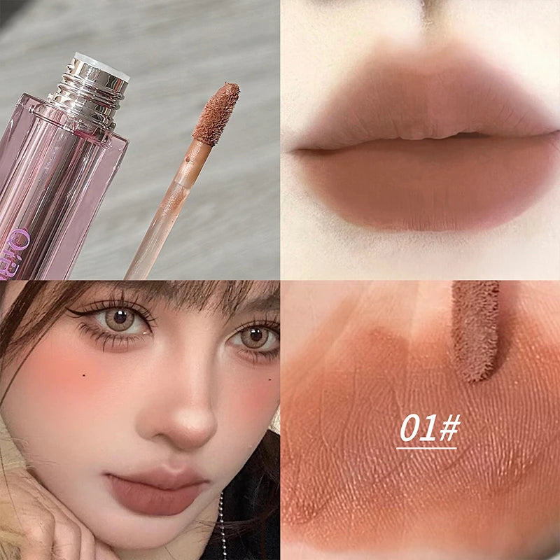 QIBEST Girl's Velvet Matte Lipstick Waterproof Long Lasting Cute Lipgloss Non-Stick Cup Makeup Lip Tint Mud Korean Cosmetic Peaceful Pleasures Health and Wellness 01