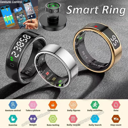 Fashion Smart Ring with Display Screen and Touch, Wireless Charging, Health Manager, IP68 5ATM Waterproof For Men Women 2025 New Peaceful Pleasures Health and Wellness