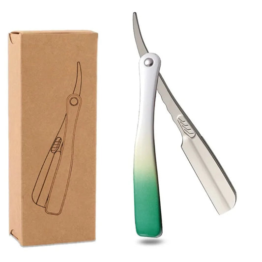 Manual Men Straight Edge Razor for Feather Safety Blade Zinc Alloy Hair Removal Shaver Folding Shaving Knife Gradient ABS Handle Peaceful Pleasures Health and Wellness