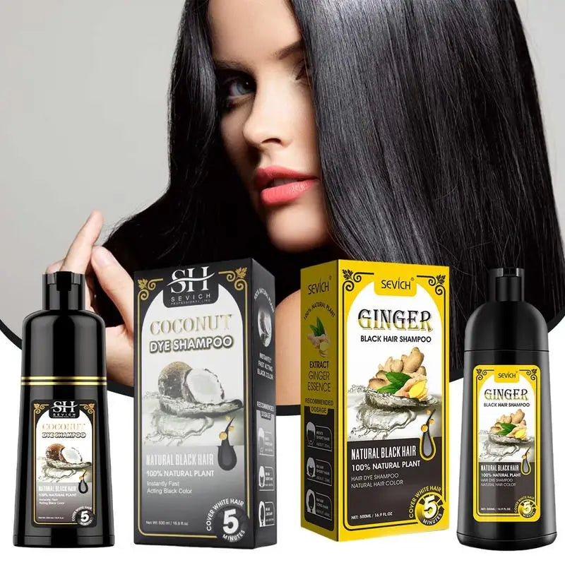 Ginger & Coconut Black Hair Dye Shampoo 500ml – Color Gray Hair