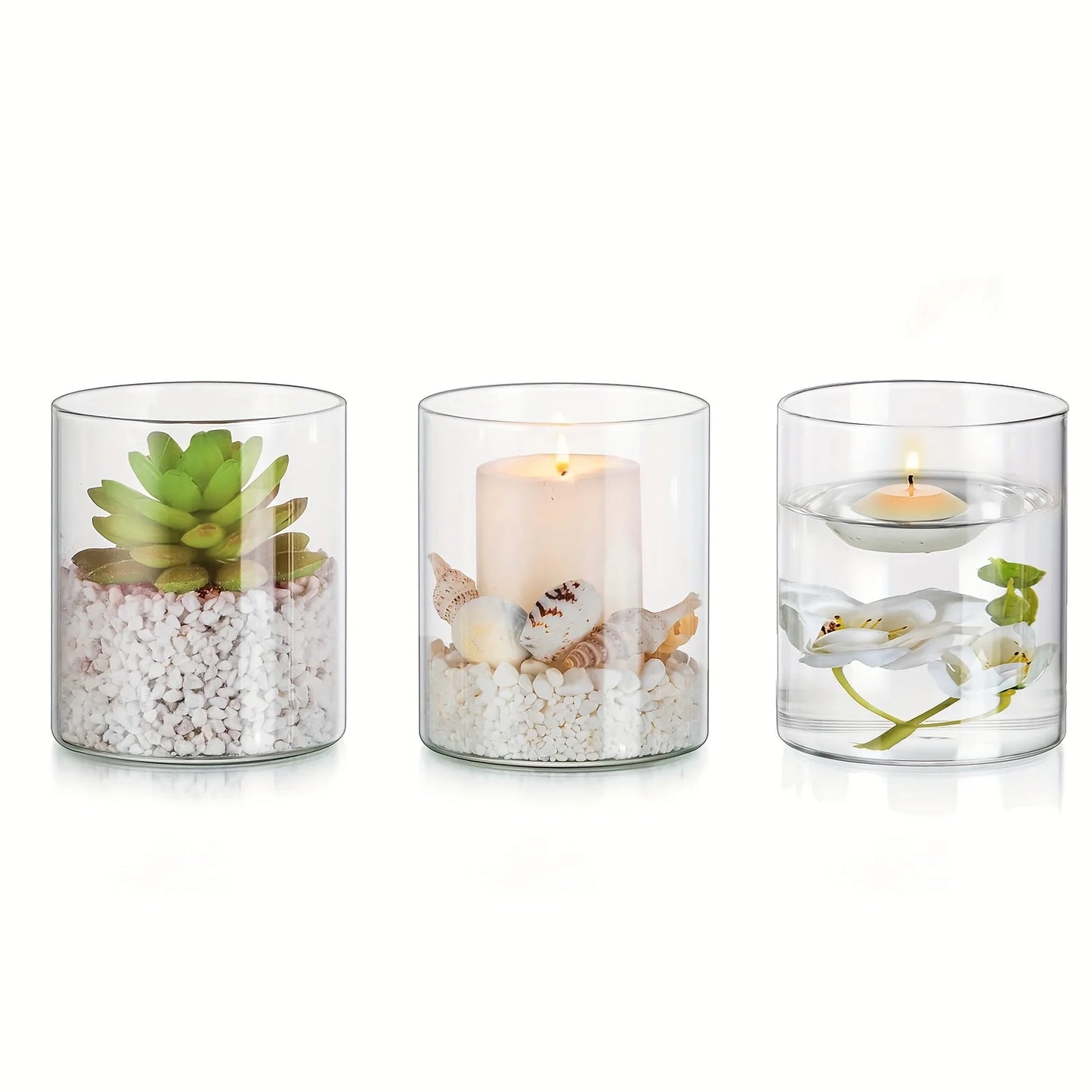 Clear Acrylic Cylinder Vases & Candle Holders – 3pc Set for Floating Candles, Wedding & Home Decor Centerpieces