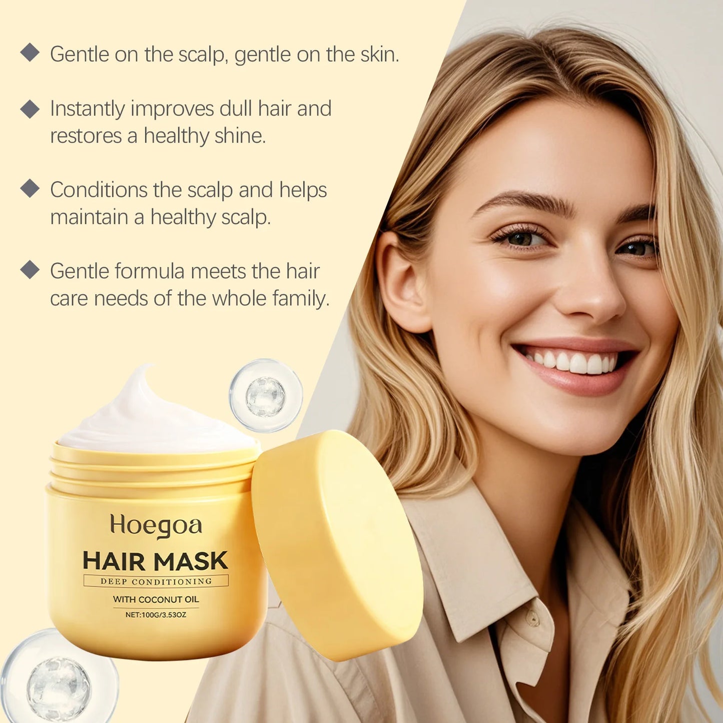 Coconut Oil Moisturizing Hair Mask Hair Smooth Soften Reduces Hair Fall Repair Damaged Dry Frizzy Hair Deep Nourishing Hair Care Peaceful Pleasures Health and Wellness