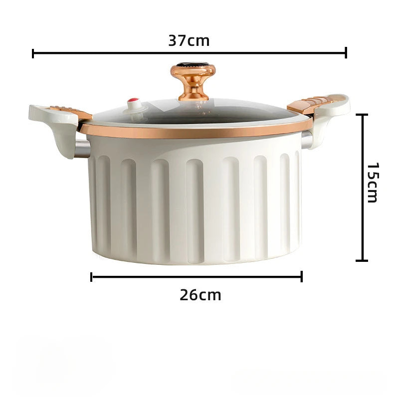 Micro Pressure Cooker Household Large Capacity cooking Pot with Double Ear Non-stick Multi-function Soup Pot Pressure Cooking Peaceful Pleasures Health and Wellness White