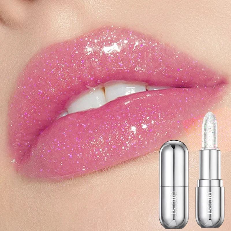QIBEST Glitter Lipstick Color Change Lip Balm Transparent Moisturizing Lipstick Makeup Crystal Jelly Pearlescent Lip Stain Tint Peaceful Pleasures Health and Wellness