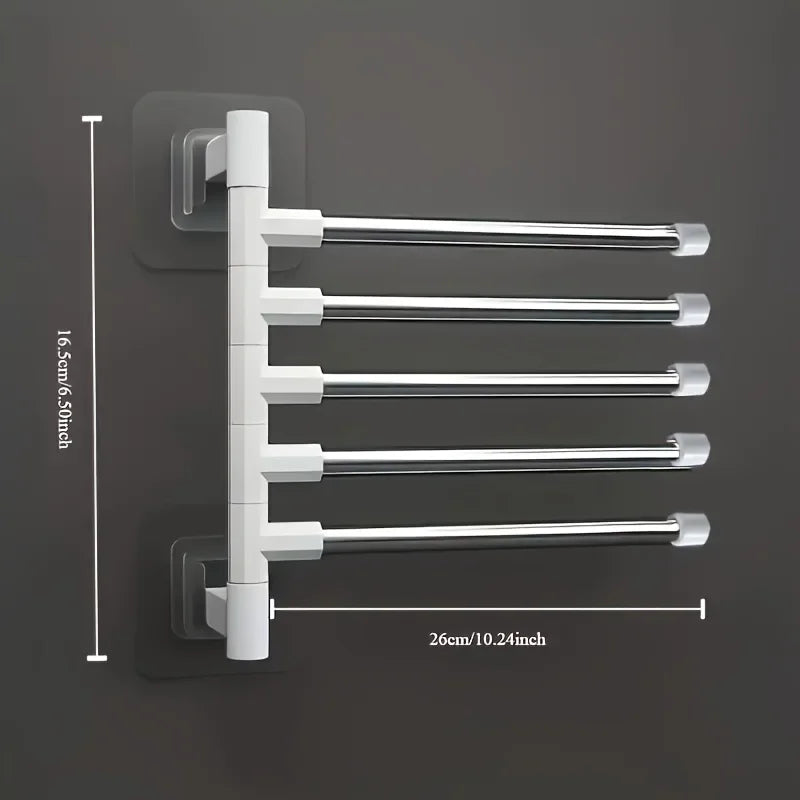 [1pc Rotating Towel Rack Organizer] 1pc Modern Wall-Mounted Bathroom Towel Rack with 180° Rotating Hooks, Punch-Free Stainless Peaceful Pleasures Health and Wellness
