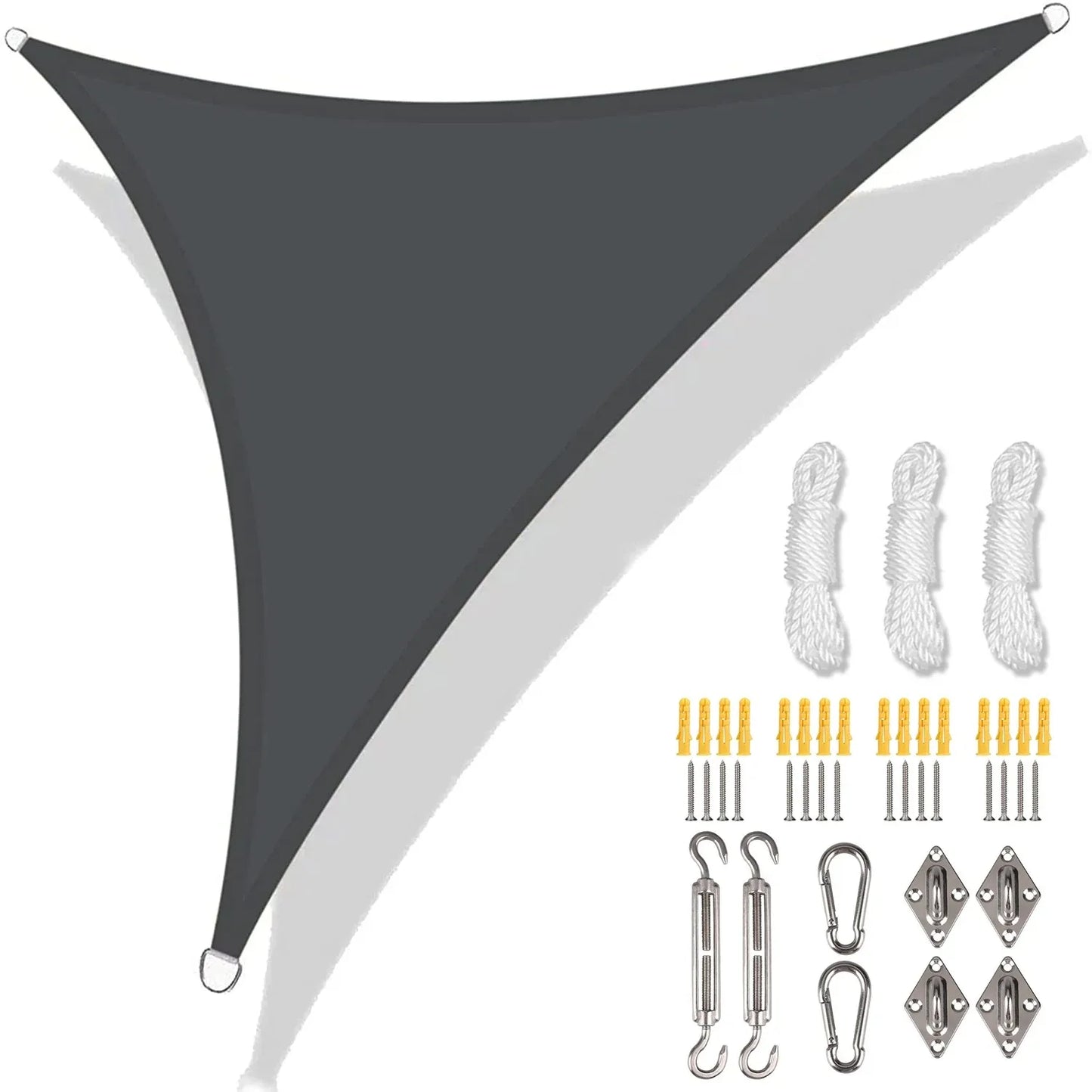 5/3.6/3/2M Triangle Shade Sail Waterproof Sunshade Sail Canopy 98%UV Block Awning with Free Rope for Garden Patio Pergola Gazebo Peaceful Pleasures Health and Wellness Deep Gray 24Pcs Kit 500x500x500CM
