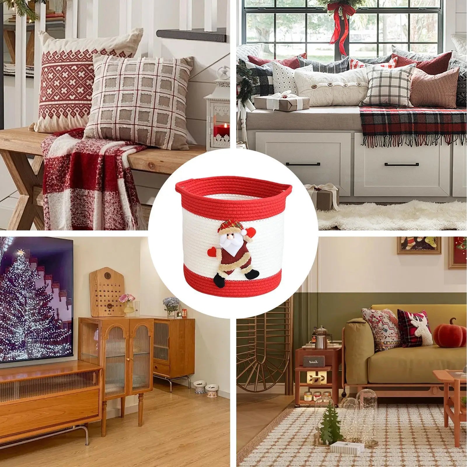 Christmas Baskets Empty Laundry Rope Basket For Christmas Decorative Laundry Bin For Women Kids Holiday Birthday Easter Peaceful Pleasures Health and Wellness