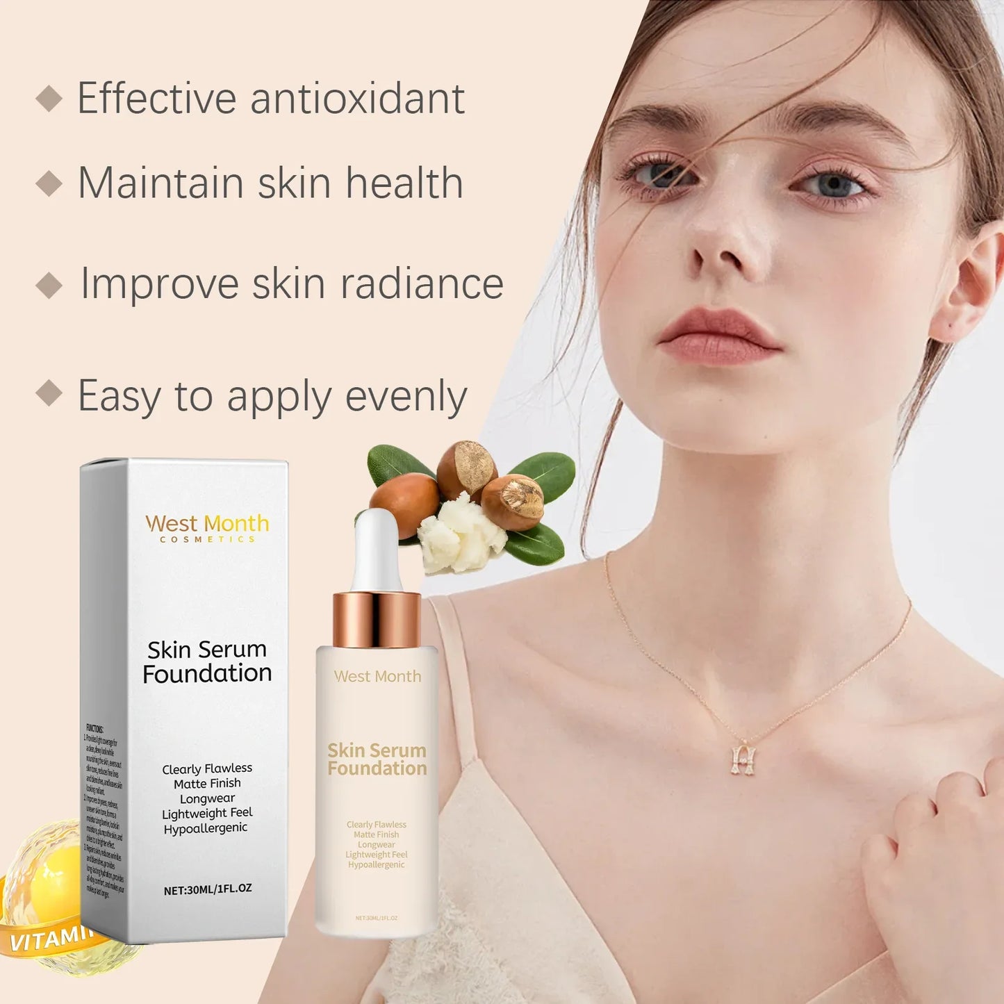 West Month Moisturizing Liquid Foundation | Waterproof 30ml Liquid Foundation Oasis Select