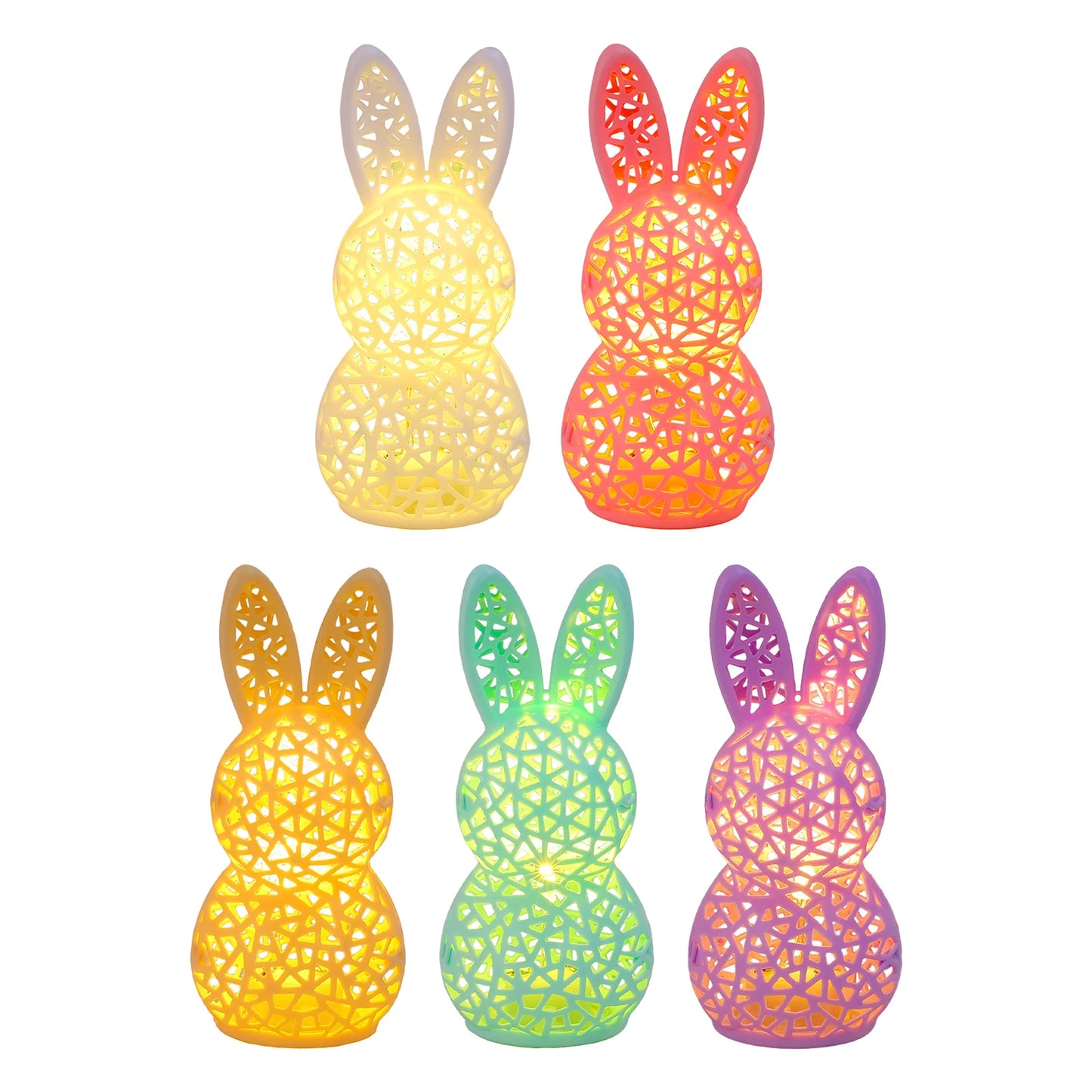 Easter Portable Animal Nightlight 3D Printed LED Light Up Rabbit Statue Easter Gifts for Kids Spring Indoor Home Decor Peaceful Pleasures Health and Wellness 5PCS