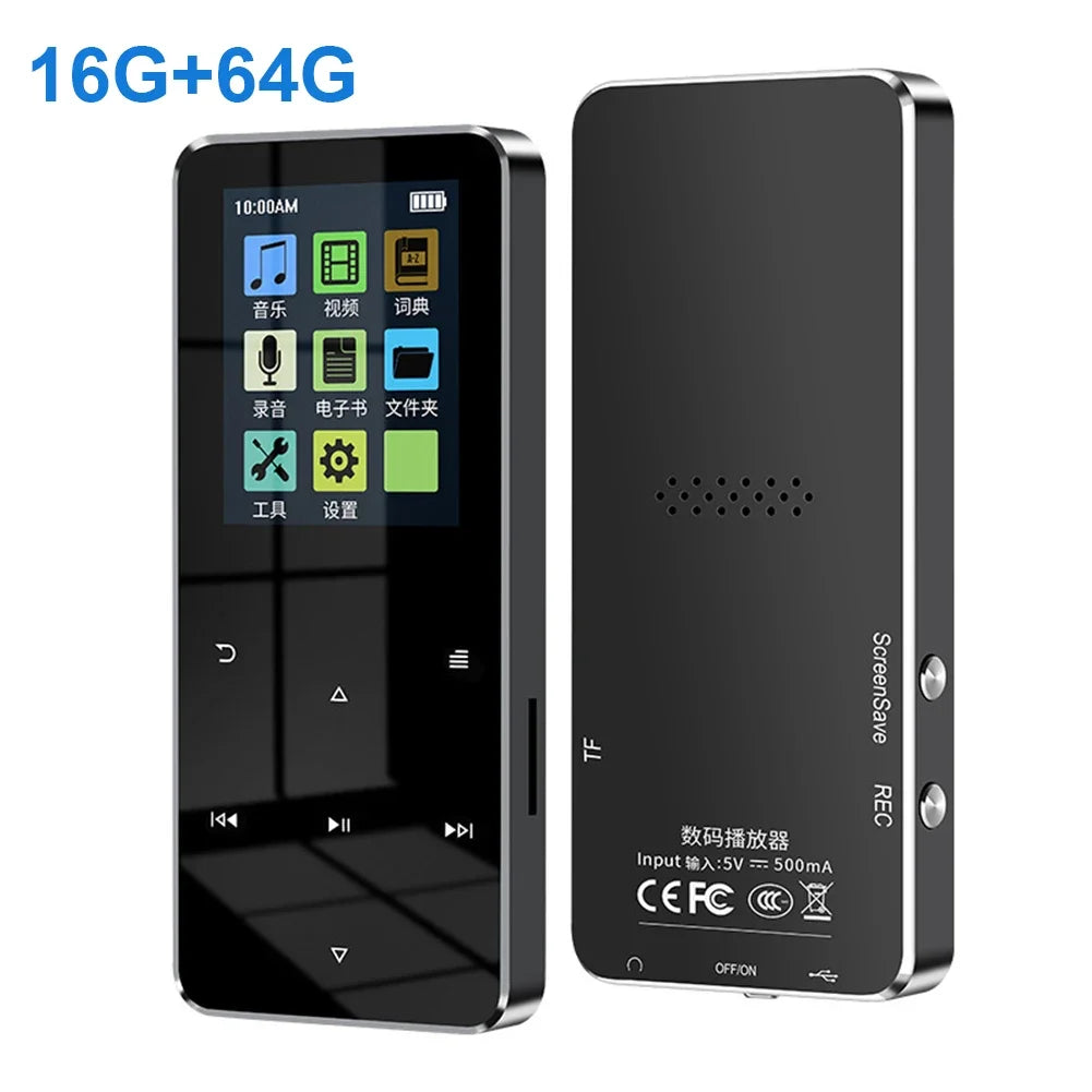 New 1.8 Inch Metal Touch MP3 MP4 Music Player Bluetooth-compatible 5.0 Fm Radio Video Play 8/32/64GB E-book Hifi Player Walkman Peaceful Pleasures Health and Wellness Black 64 GB
