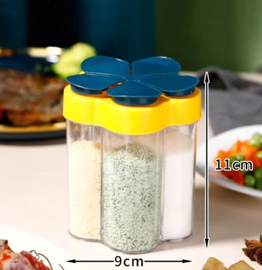 5-Compartment Seasoning Jar & Spice Organizer – Transparent PP with Mesh Pour Spout for Kitchen & Camping