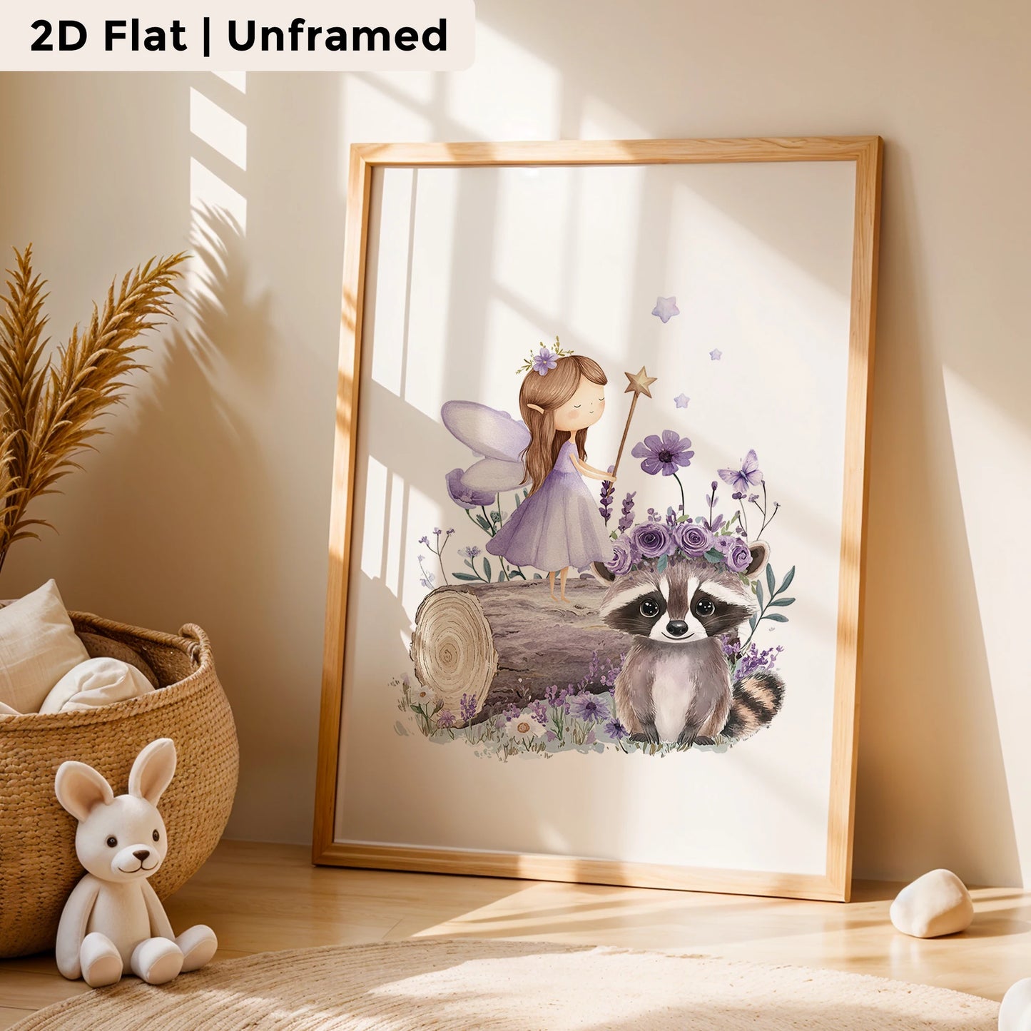 3-Piece Cartoon Purple Raccoon Canvas Wall Art | Kids Room Decor