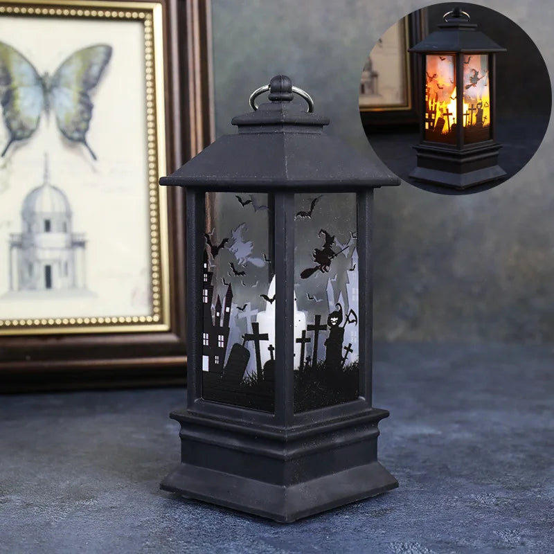 Halloween Pumpkin Castle Decorative Lamp Simulated Flame LED Light Small Hand Lantern For Holiday Outdoor Bar Garden Decoration Peaceful Pleasures Health and Wellness Castle lights S Other