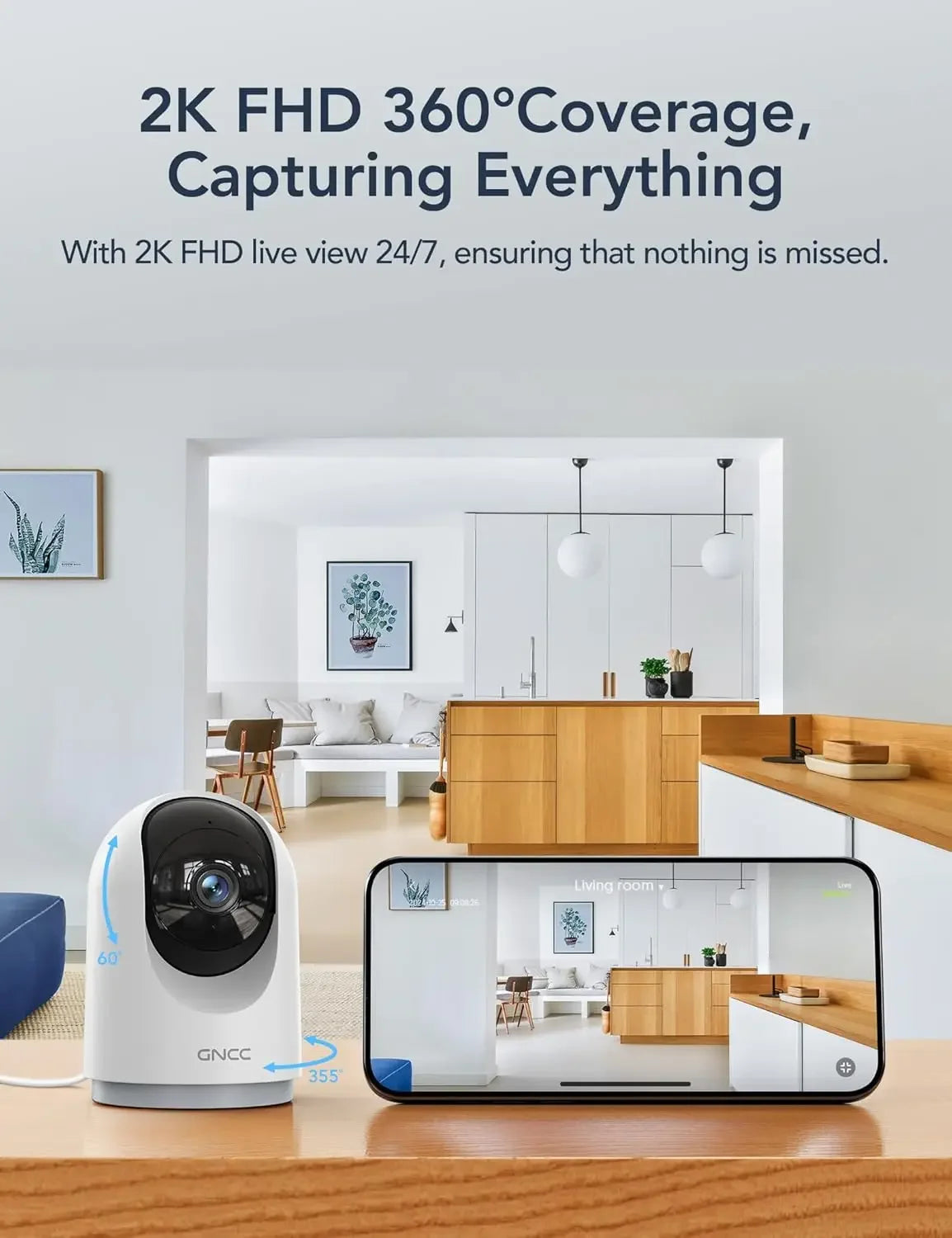 2K Indoor Security Camera with Motion Detection, Night Vision, Two-Way Audio, and Alexa/Google Home Compatibility Peaceful Pleasures Health and Wellness