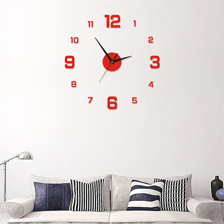 3D Luminous Wall Clock Frameless Acrylic DIY Digital Clock Wall Stickers Mute Clock for Living Room Bedroom Office Wall Decor Peaceful Pleasures Health and Wellness Red-not glowing 40CM