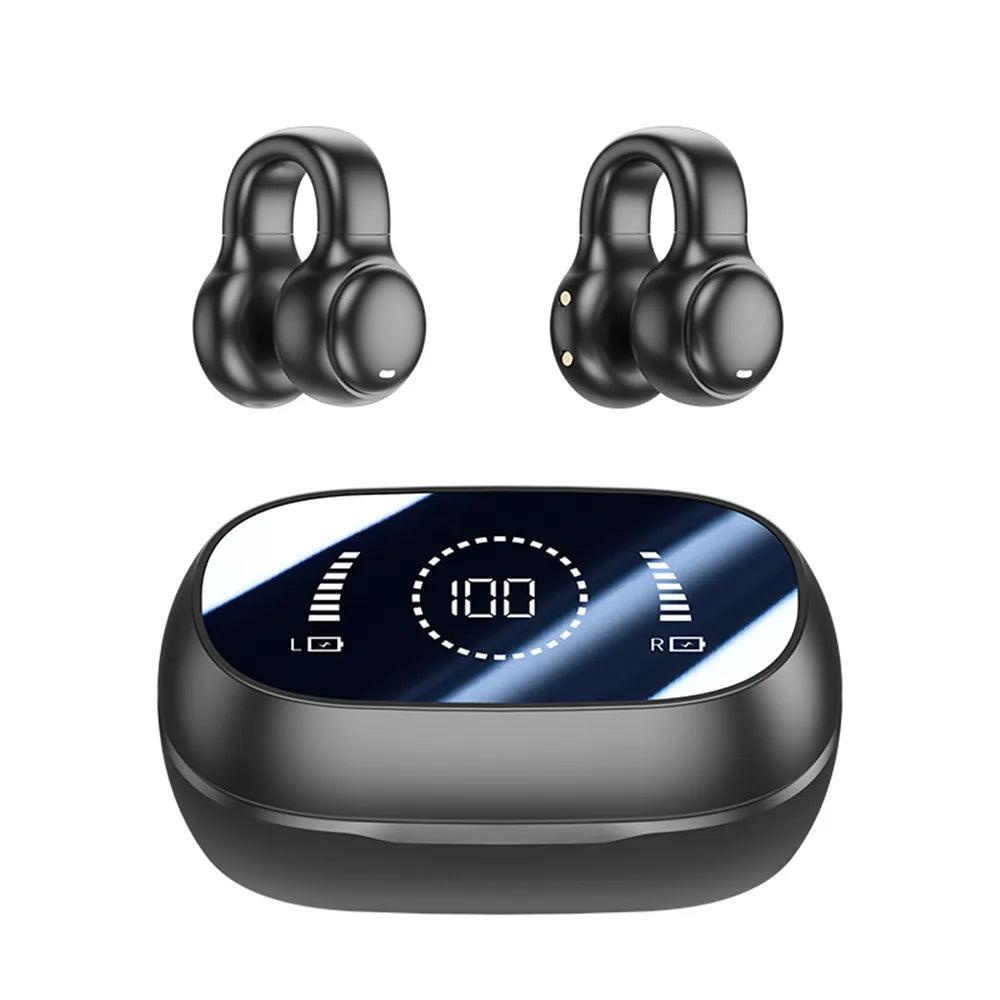 Ear-Clip Wireless Headphones Bluetooth Headset With Mic Handsfree Noise Canceling Earphones Clip Ear Music Sports Gaming Earplug Peaceful Pleasures Health and Wellness black