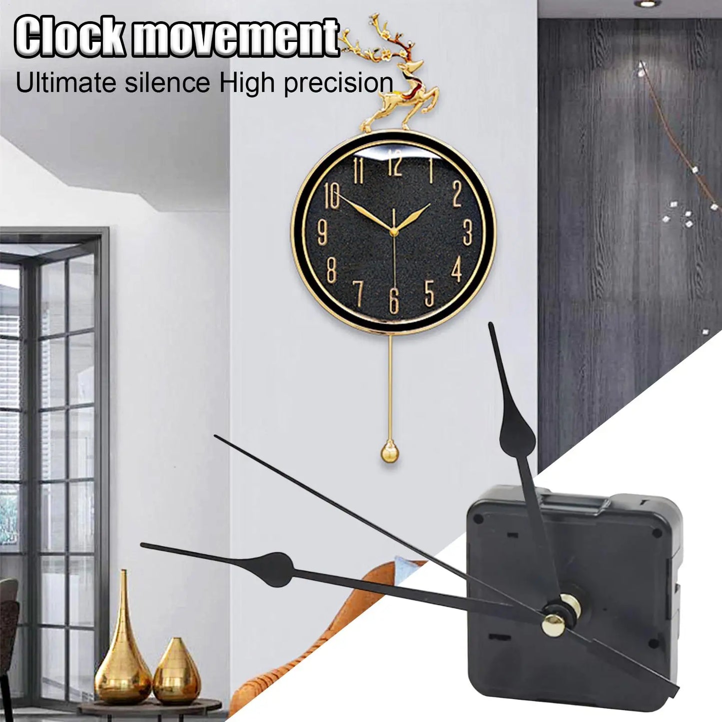Silent Sweep Quartz Clock Movement Replacement Kit with Hands