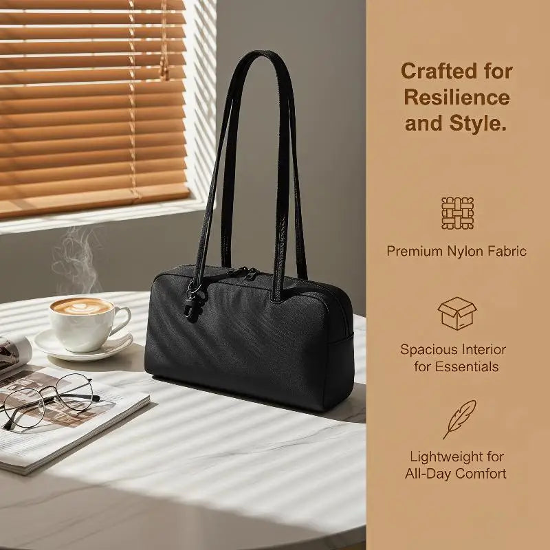 Minimalist Nylon Shoulder Tote Bag – Large Capacity for Women