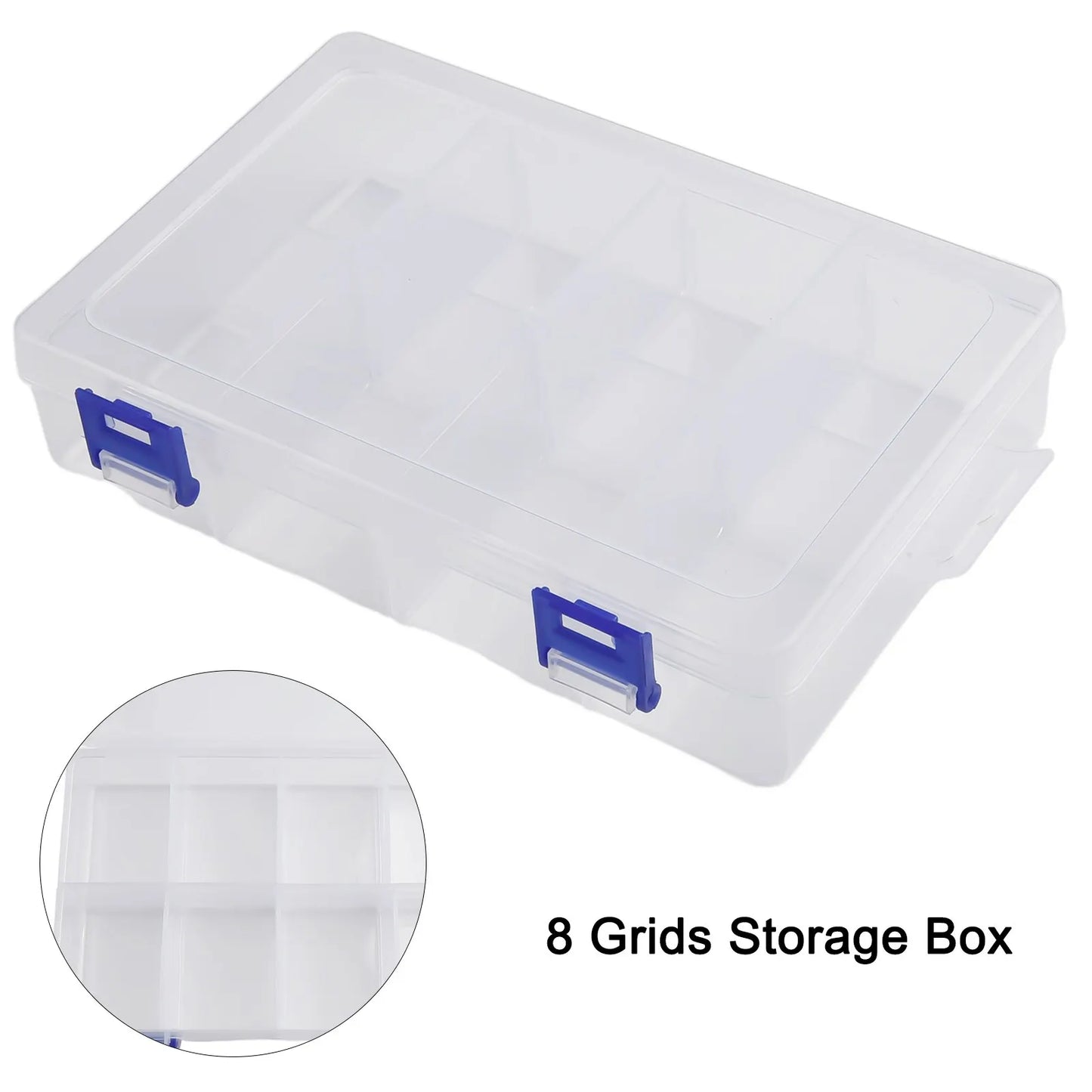 Adjustable 8 Grids Compartment Plastic Jewelry Storage Box Screw