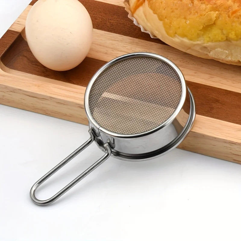 304 Stainless Steel Mini Sugar Powder Sieve Kitchen Baking Tools 40-mesh Filter Screen Cocoa Powder Spreader Baking Flour Sieve Peaceful Pleasures Health and Wellness