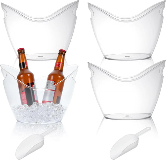 4 Unbrekable Beverage Tubs for Parties Plastic Ice Bucket for Cocktail Bar Wine Bucket with Scoops Drink Bucket Cooler for Chill Peaceful Pleasures Health and Wellness 4Buckets2Scoops