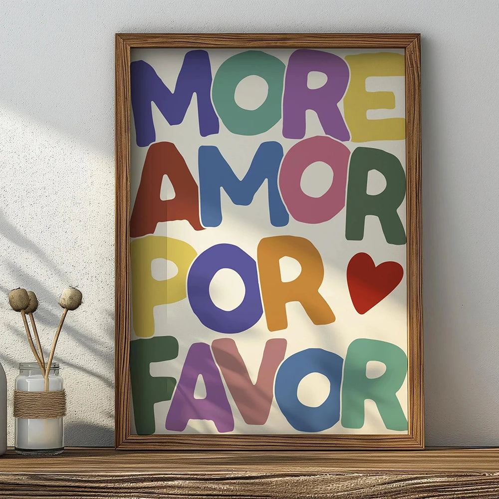 Más Amor Por Favor Love Quote Canvas Wall Art | Pink Blue