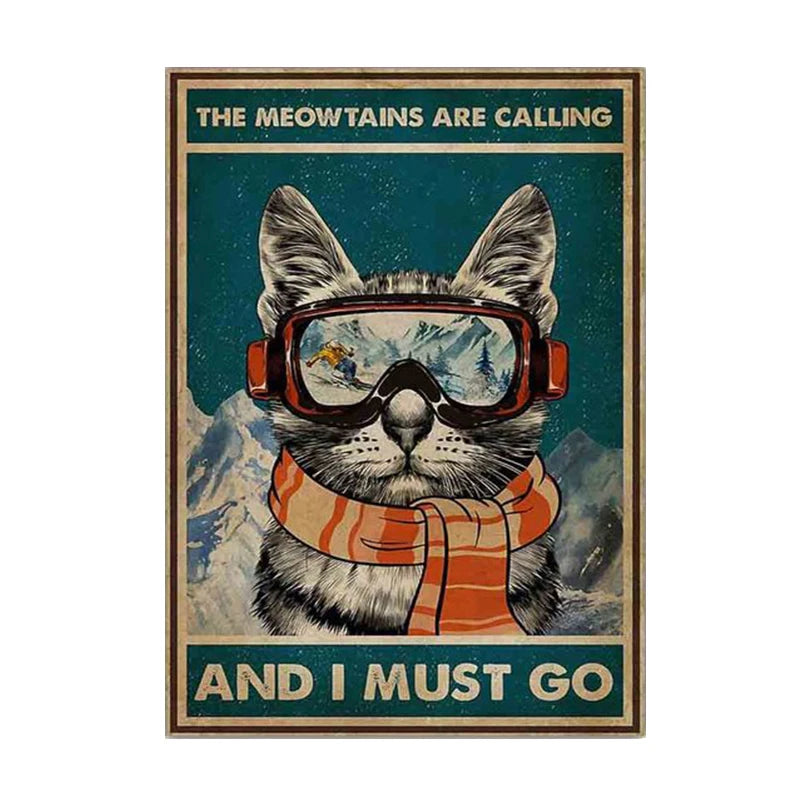 Funny Black Cat Coffee Canvas Wall Art | Retro Cat Poster
