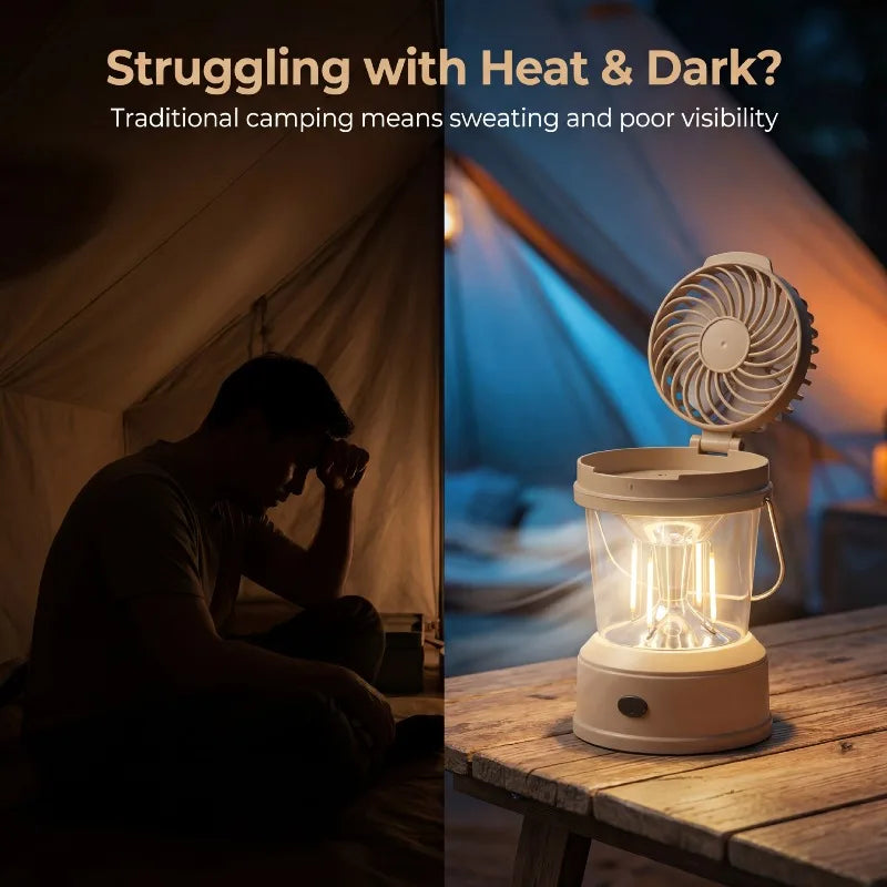 Rechargeable Camping Lantern Fan Combo | LED Light & Silent Fan Camping Lantern Fan Peaceful Pleasures Health and Wellness