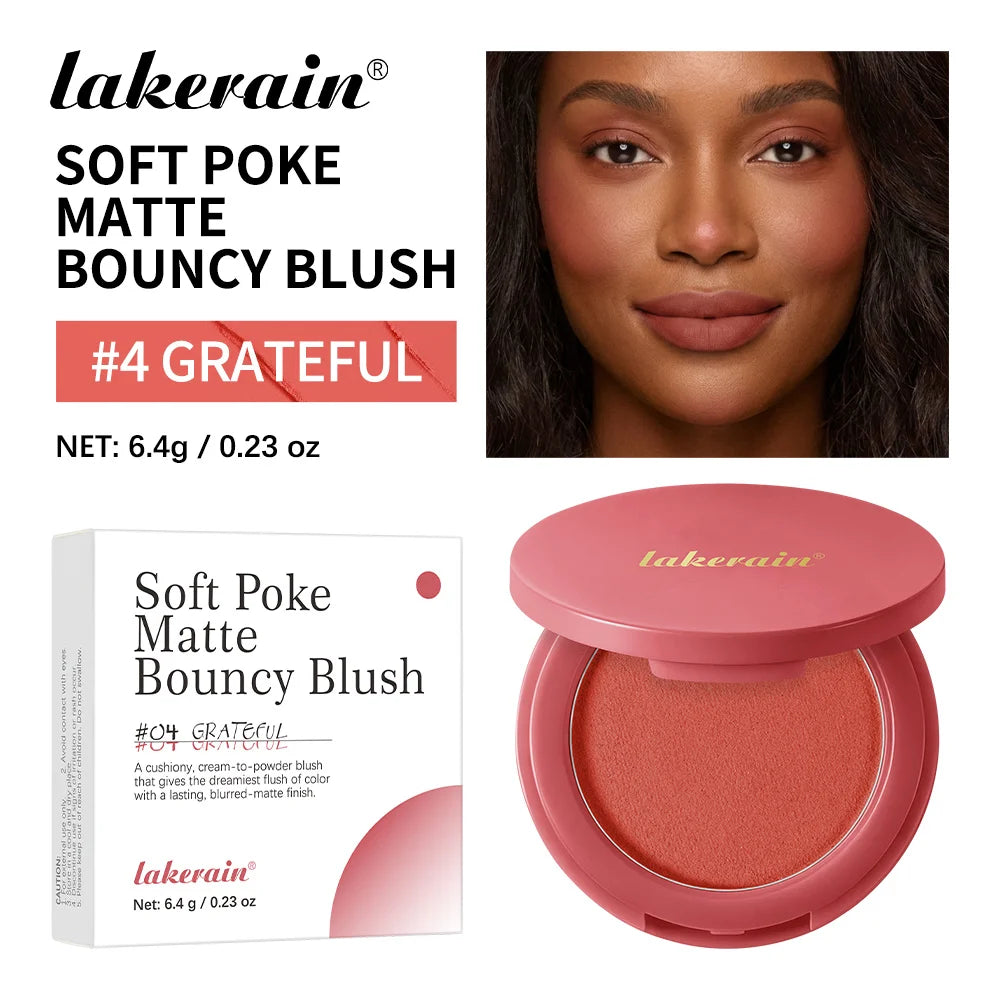 Lakerain Soft Poke Matte Blush Fresh Silky-smooth Skin Finish Long Lasting Luminosity Moisturizing Natural Matte Bouncy Blusher Peaceful Pleasures Health and Wellness 04 Grateful