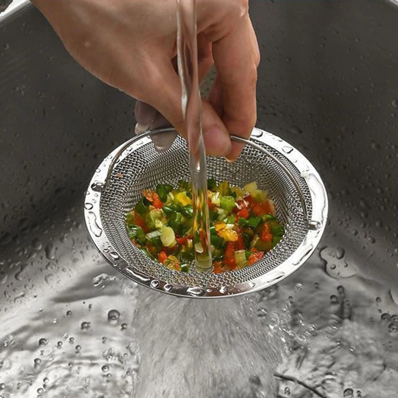 Stainless Steel Sink Strainer with Handle Rustproof Mesh Drain Basket for Kitchen Bathroom Vegetable Fruit Colander Filter Peaceful Pleasures Health and Wellness