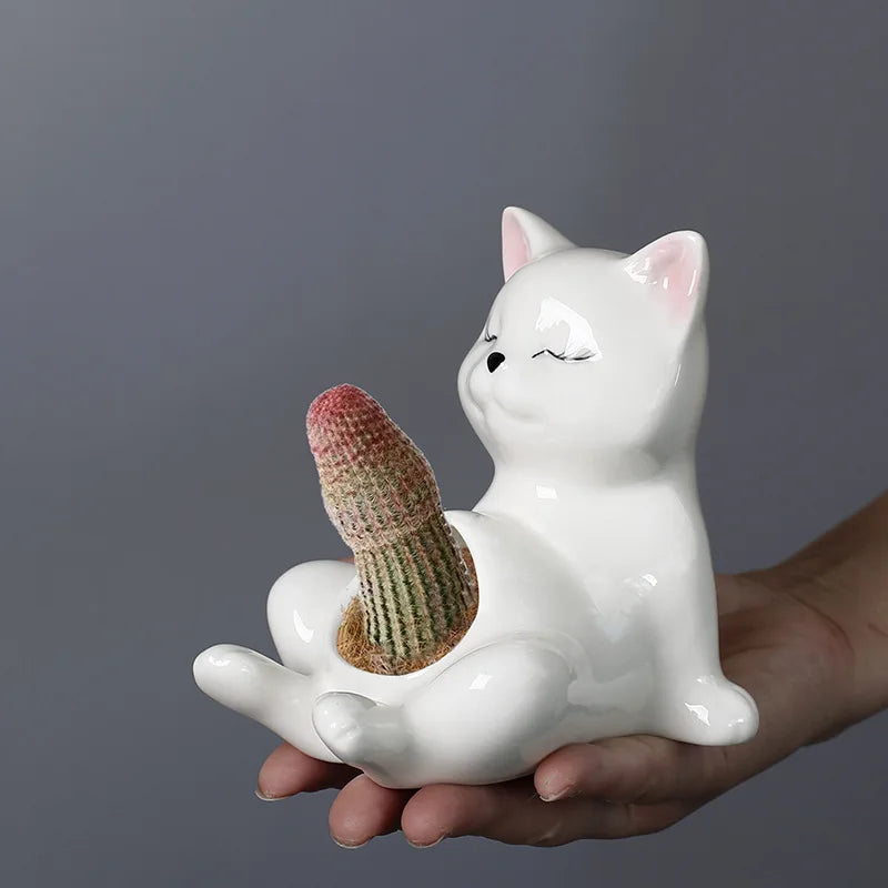 Cartoon Kitten Ceramic Plant Pot | Cat Succulent Vase Décor