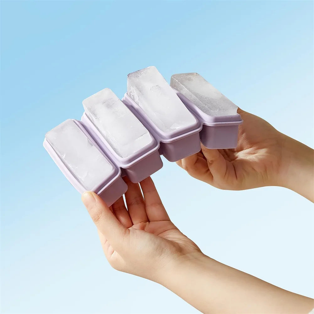 4 grids Silicone Ice Cubes Trays With Lid Homemade Popsicle Mould Food Freezing Container for Freezer Molds for Soups and Sauces Peaceful Pleasures Health and Wellness