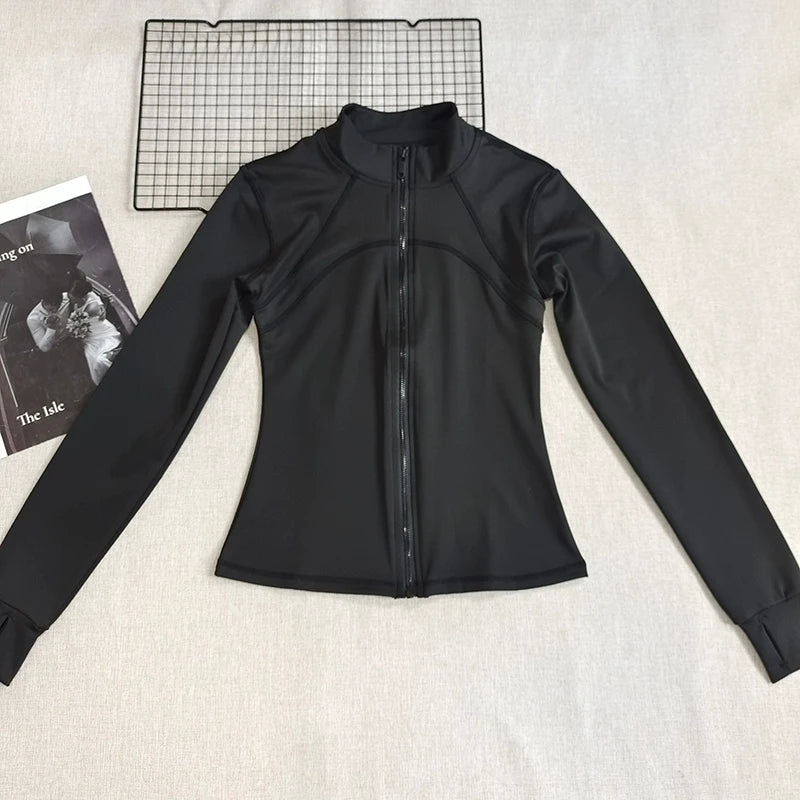 Women's High-End Slim Fit Workout Jacket - Full Zip Up Quick-Dry Yoga Running Top with Sun Protection Peaceful Pleasures Health and Wellness black S