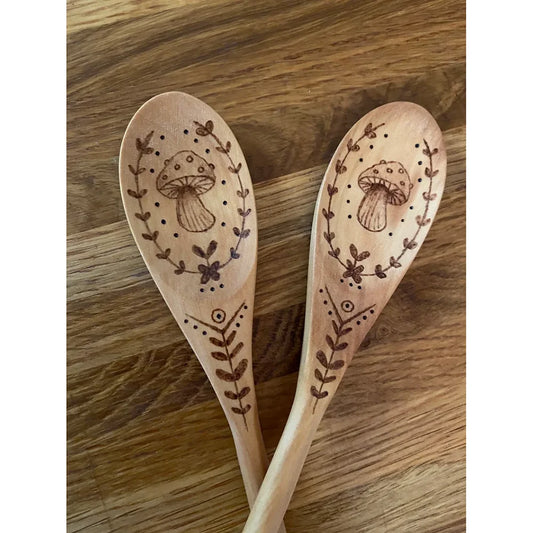 Mushroom Cottagecore Woodburned Wooden Spoons | Witchy Kitchen Wooden Kitchen Spoon Peaceful Pleasures Health and Wellness