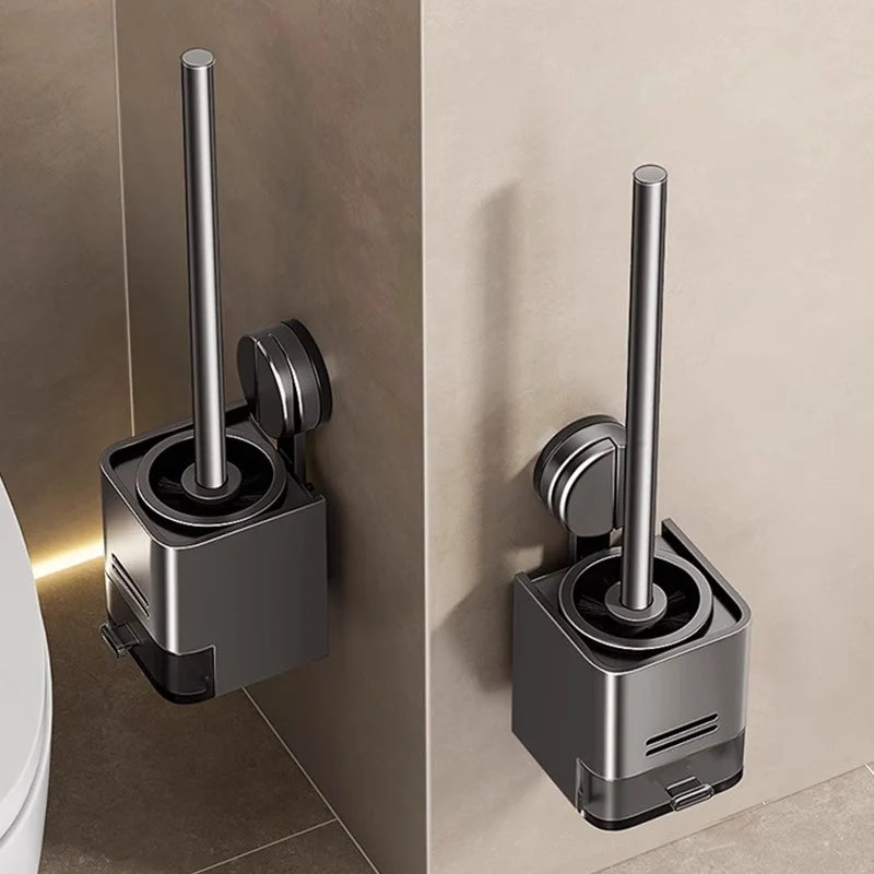 Wall-Mounted Suction Cup Toilet Brush & Holder | No Drilling