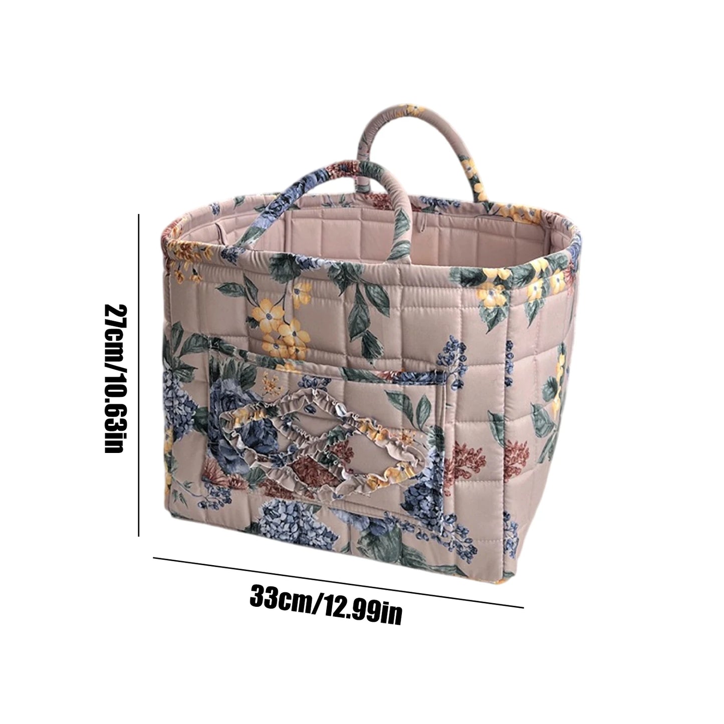 Women Floral Quilted Fabric Baskets Large Capacity Boho Gift Hamper with Handles for Clothes Home Dorms Bedrooms Bathrooms Peaceful Pleasures Health and Wellness