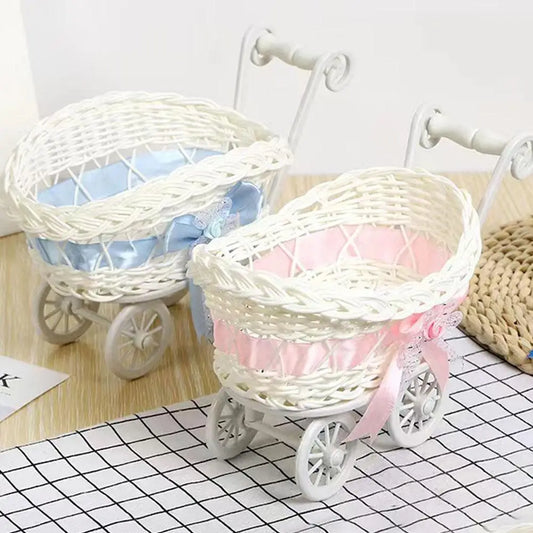 Doll Small Flower Basket Trolley Toys Cart Stroller Woven Decorations Peaceful Pleasures Health and Wellness