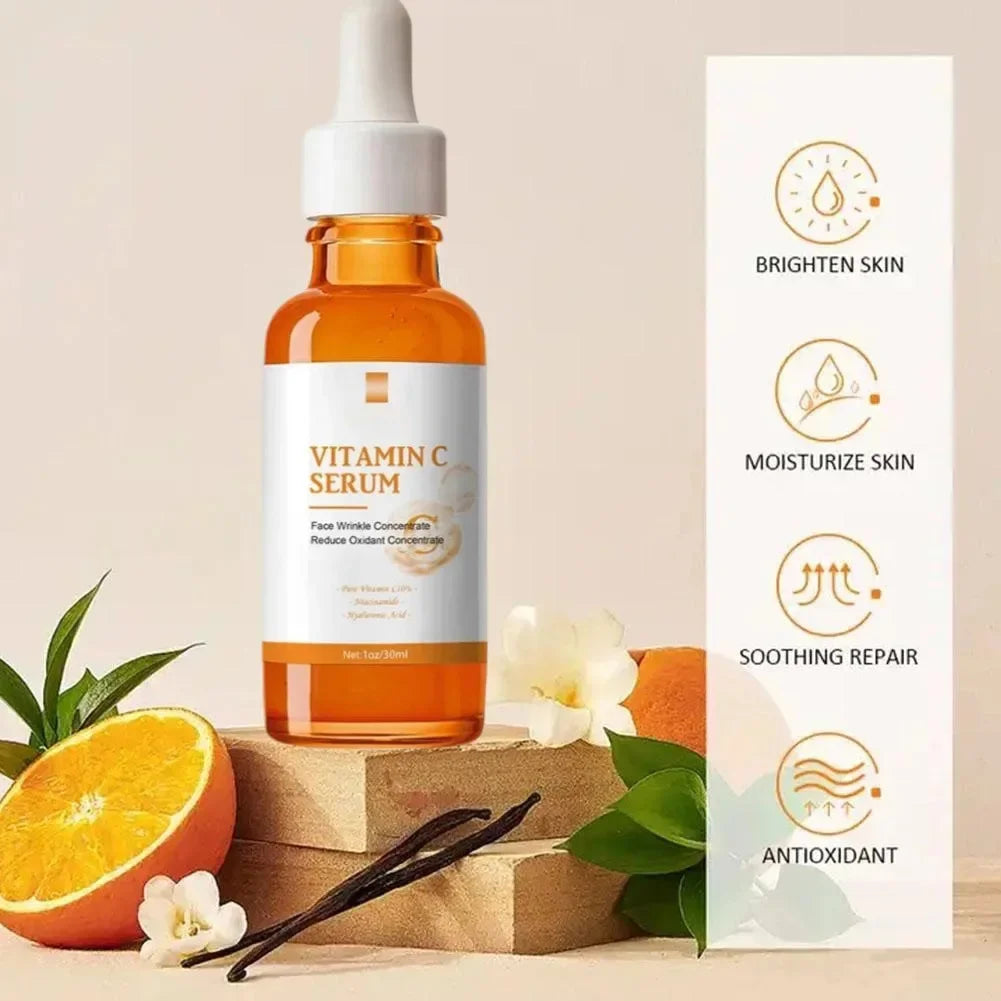 Vitamin C Wrinkle Remover Face Serum Lifting Firming Fade Fine Lines Anti-aging Essence Whitening Brighten Nourish Skin Care Peaceful Pleasures Health and Wellness