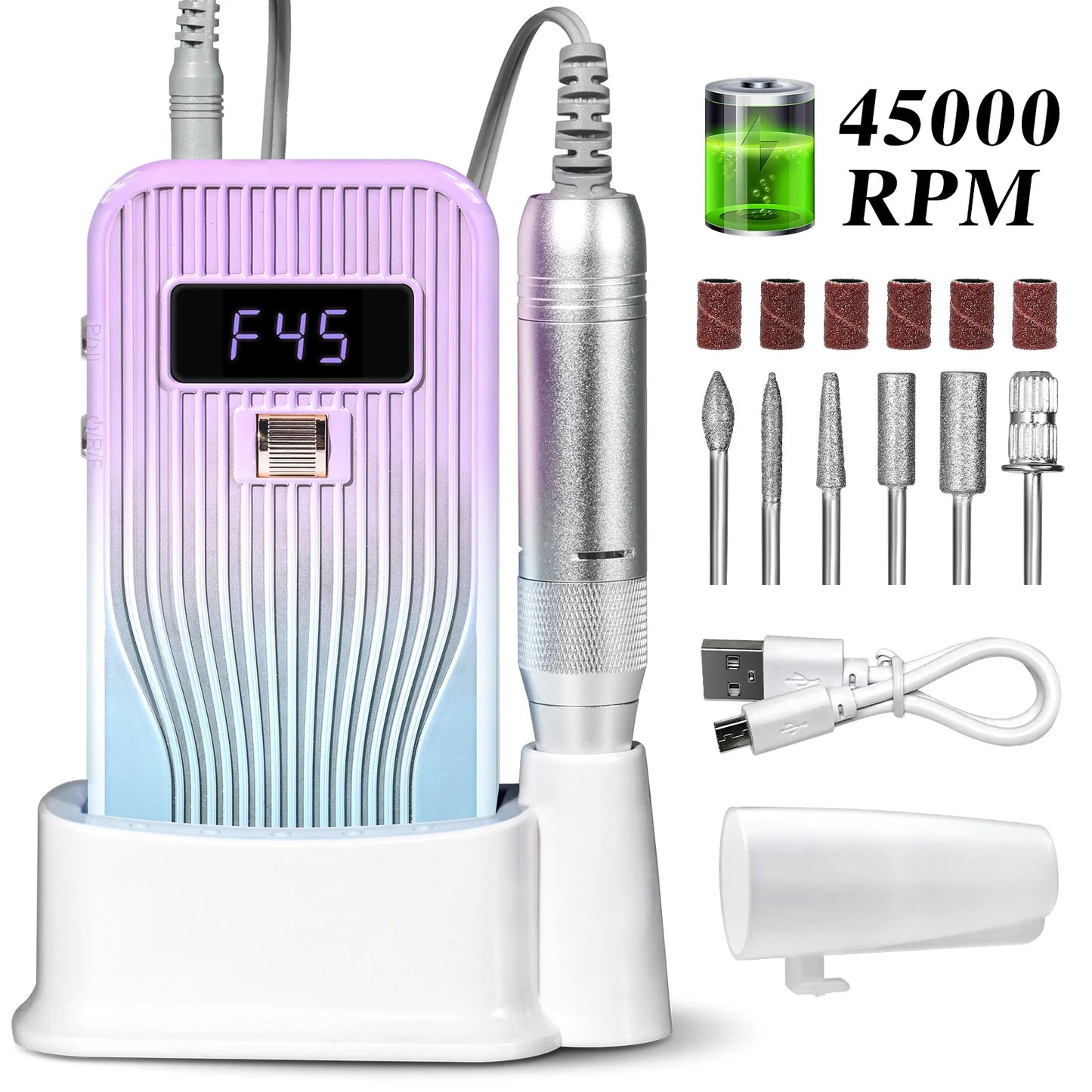 45000 RPM Rechargeable Electric Nail Drill | Home & Salon